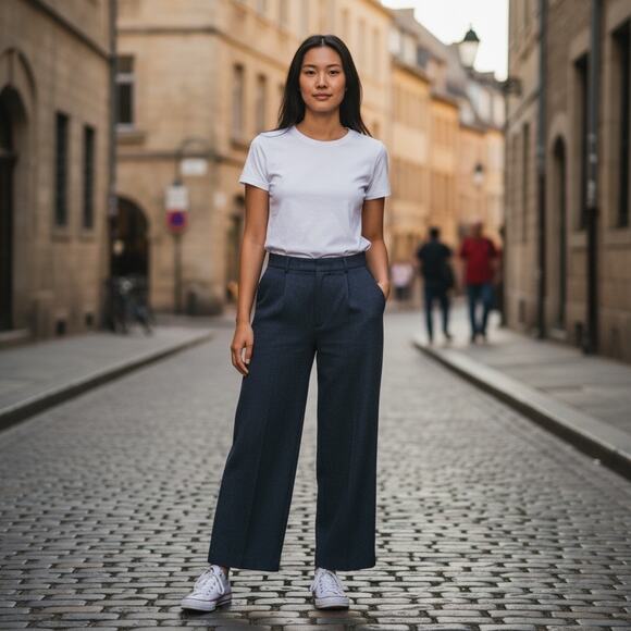 Pants - Halara high waisted navy blue wide leg pull on pants PETITE